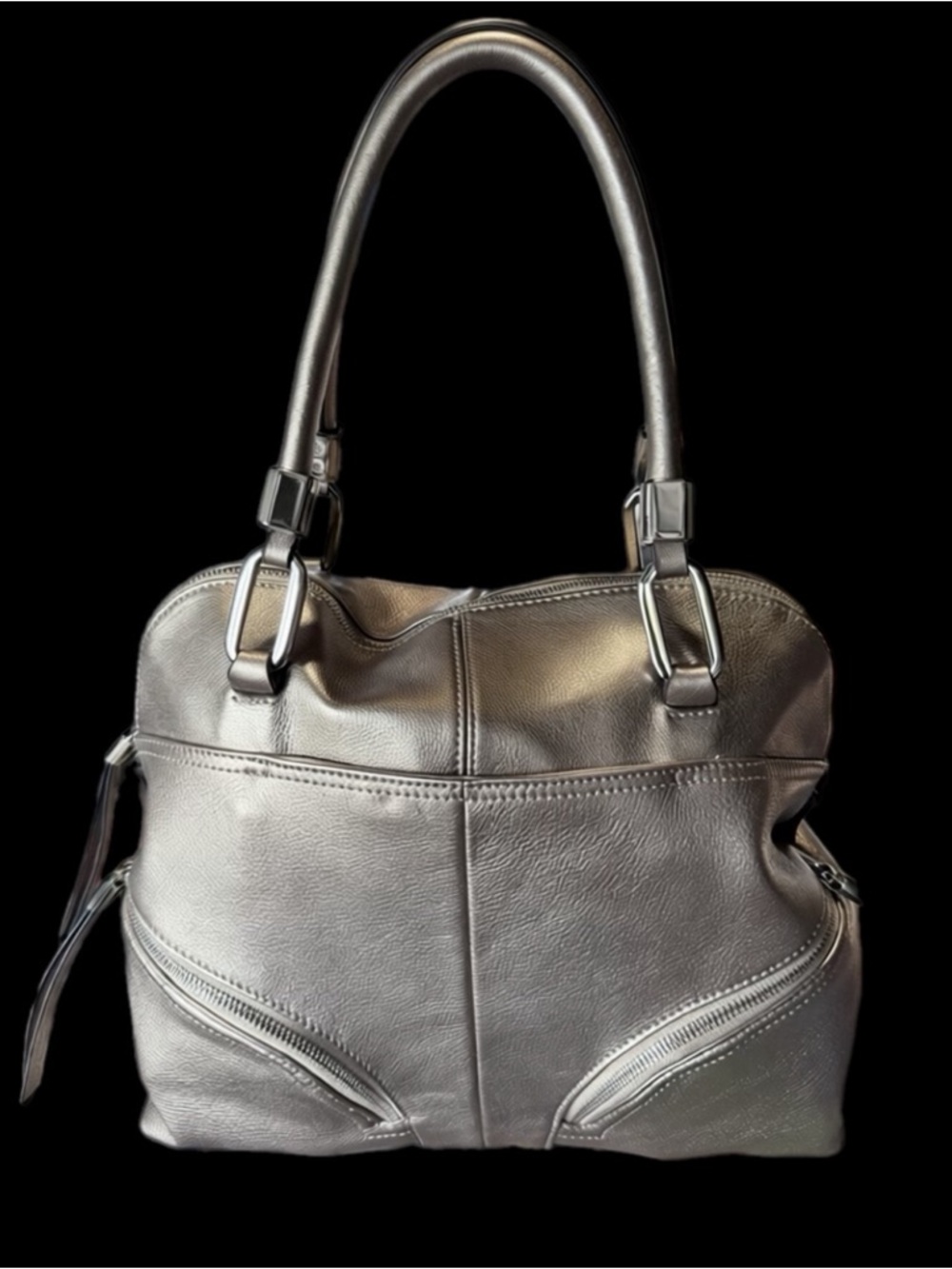 b. makowsky Metallic Silver Women's Leather Tote Bag